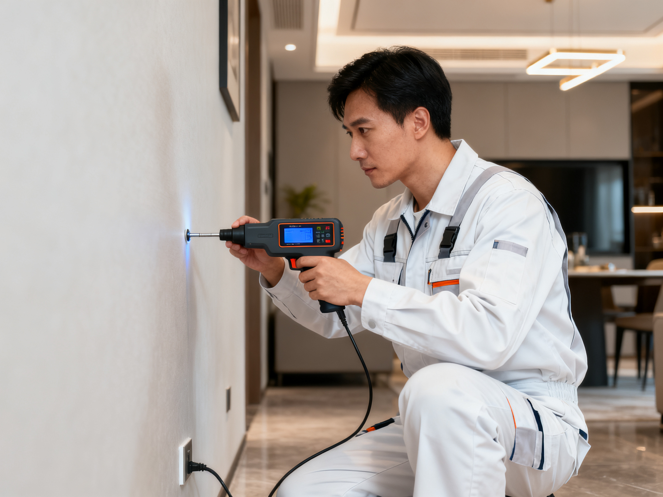 Water leak detection using electronic equipment on wall